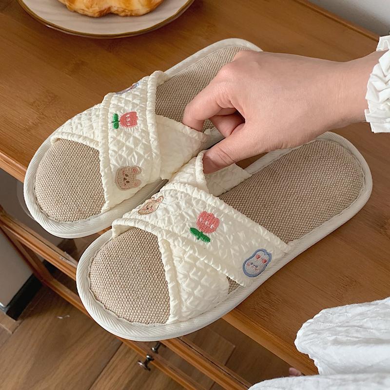Dép Lê Thường Ngày XIXITIAO, Dành Cho Nữ, Dép Đi Trong Nhà Hoạt Hình, Thiết Kế Hoa, Chất Liệu Vải Lanh Chéo, Thích Hợp Cho Tất Cả Các Mùa, Thời Trang Hàn Quốc