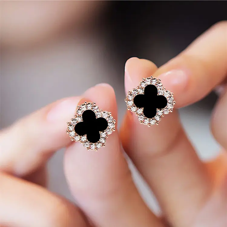 S925 Silver Needle Clover Earrings Minimalist and Elegant Style Micro Set Zircon Earrings Classic Sparkling Small Earrings for Women