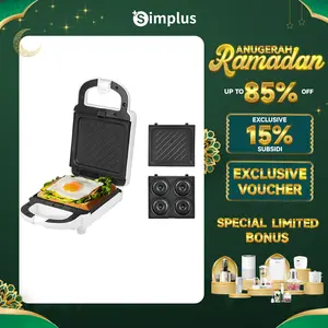 【RAMADAN SUPER DEALS】Simplus Sandwich Maker Waffle Maker Doughnut Maker Cetakan Lepas Pasang 650W Pemanggang Dua Sisi Pembuat Sarapan SMZJ004