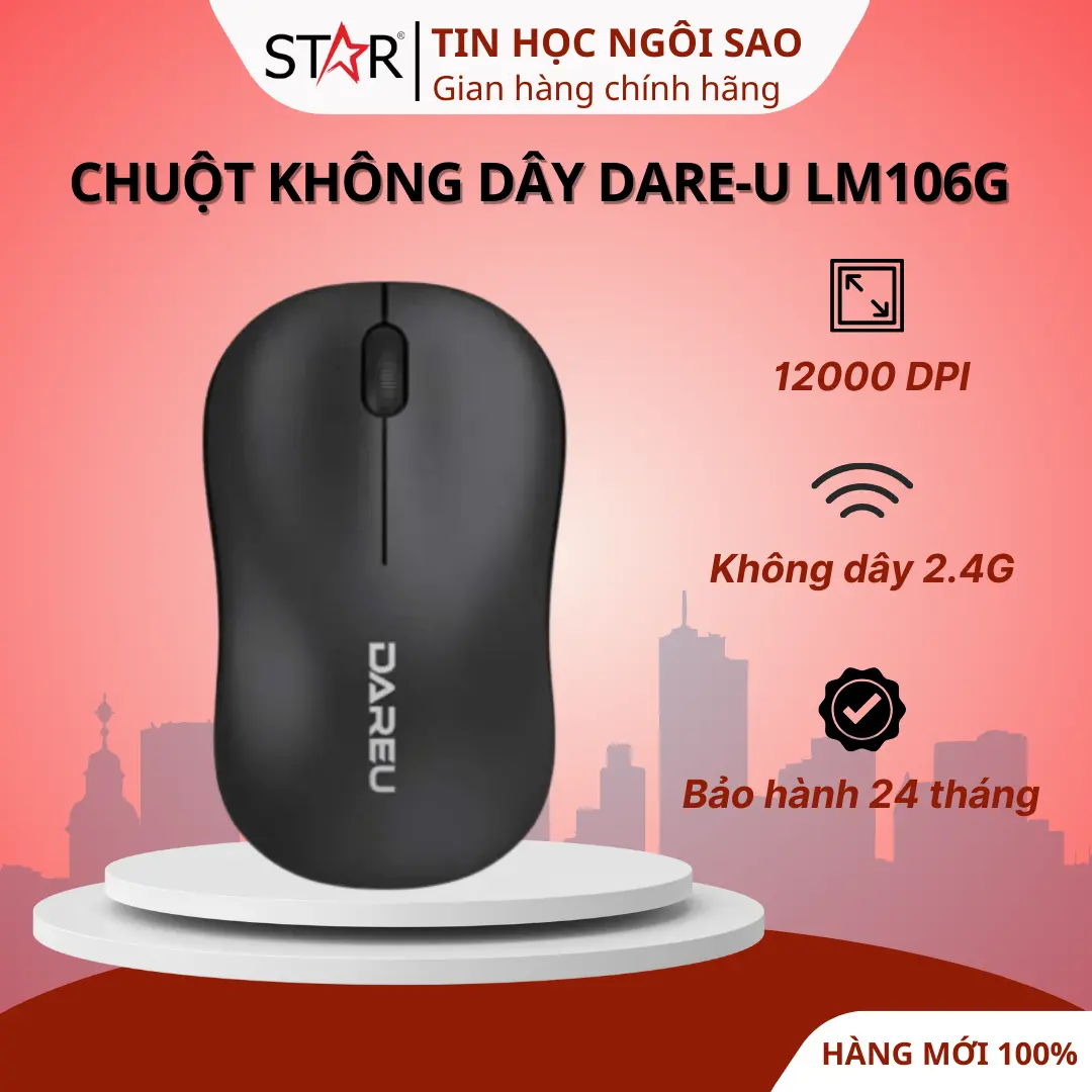 Chuột Không Dây Dare-U LM106G - Black (DPI 1200/ USB WIRELESS) -Bảo hành 24 tháng