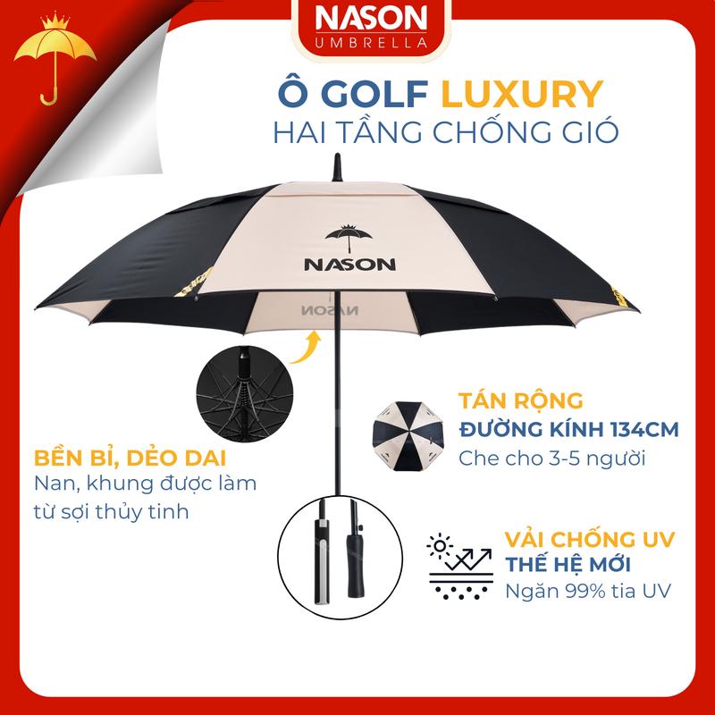 Ô dù Golf 2 tầng cao cấp 30 inch Luxury tay cầm thời trang, tán rộng Chống Nước