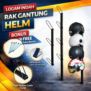 Rak Gantungan Helm Susun - Rak Penyimpanan Helm Dinding Bahan Besi Hollow Lebih Kuat & Kokoh