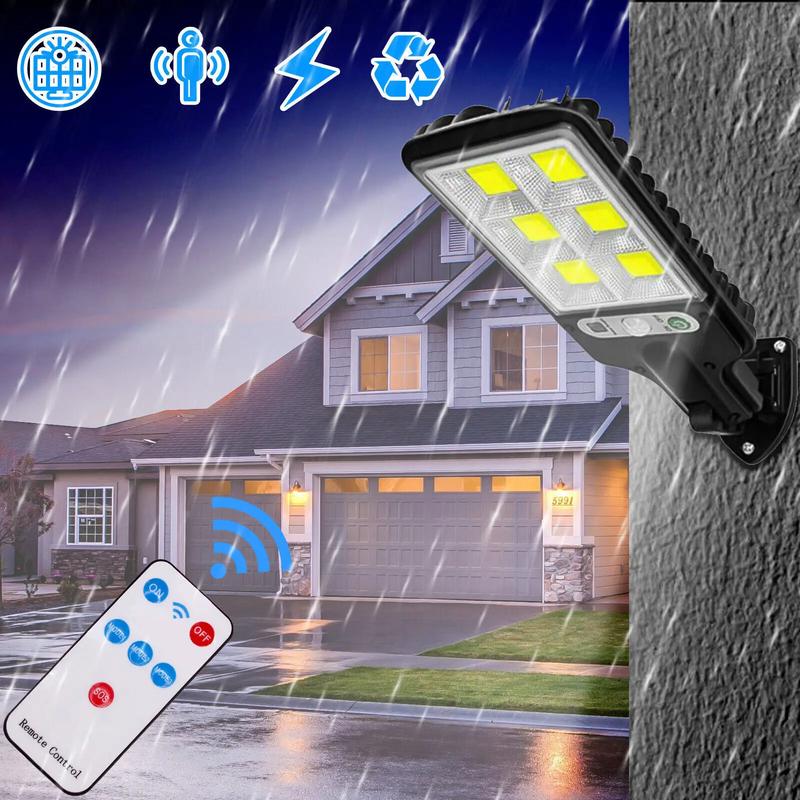 Product Introduction of 2 - 8Pcs 108 COB LED Solar Lights Outdoor With 3 Mode Waterproof IP65 120° Motion Sensor Security Lighting 9600Lum LED Wall Street Lamp With Remote Controller For Yard Garden Decor 12