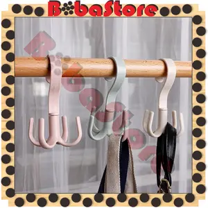 BOBASTORE GANTUNGAN 4 KAIT SERBAGUNA / GANTUNGAN PUTAR 360 DERAJAT / HANGER LEMARI PAKAIAN SEPATU TAS HOOK 4 KAIT GANTUNGAN HOOK R987