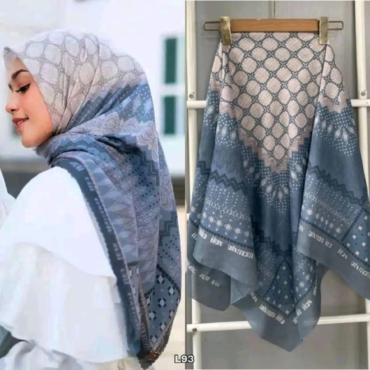 Jilbab Voal Premium Polos/Motif Nyaini 115x115cm - Bahan Halus dan Lembut - Empat, Dewasa Segi Muslim Square Kerudung Standar Basic
