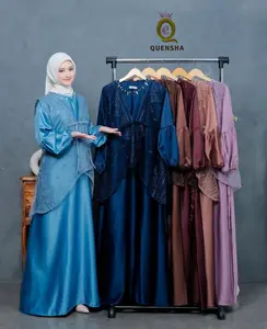 Gamis Raisa Burgundy 2025 Gamis Rompi Brukat Mahogany Gamis Brokat Simple Elegan Aksen Payet Mutiara Gamis Exclusive Terbaru Dress Kondangan Lebaran Wanita Mewah