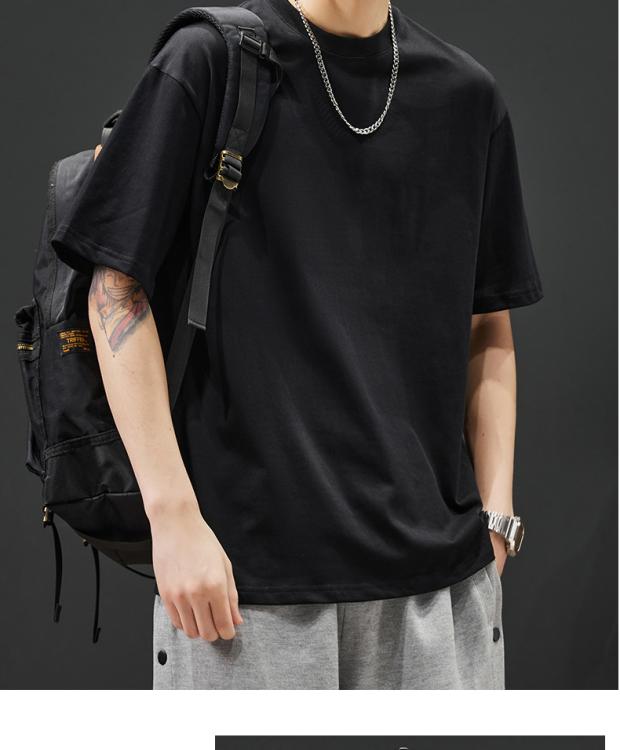 Product Introduction of Short-Sleeved T-shirt Men's Cotton Heavy 160G Double Yarn round Neck Pullover Half Sleeve T-shirt Trendy Men's Top Clothing 15