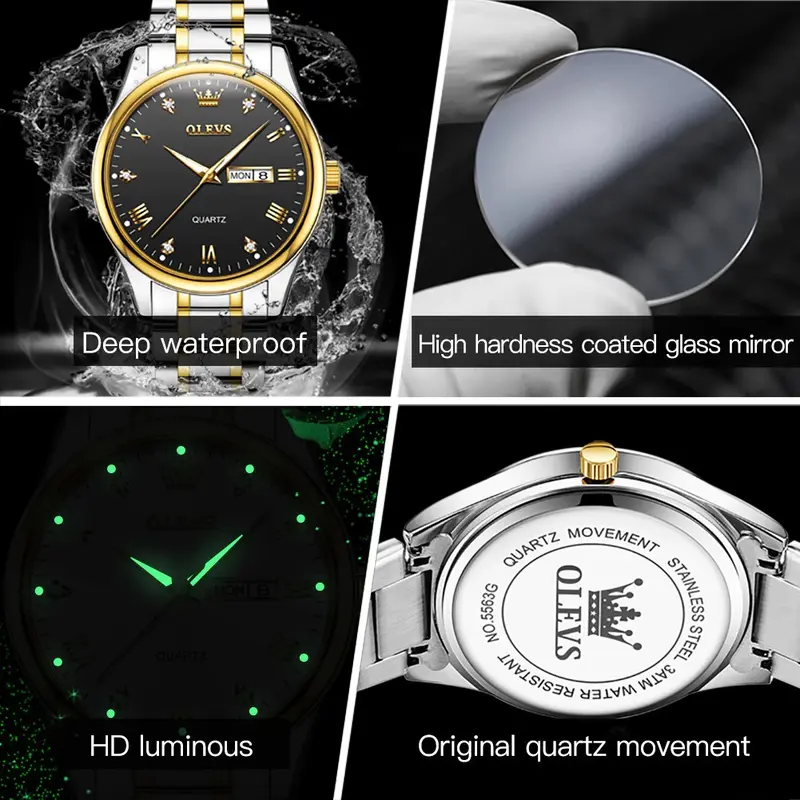 OLEVS Jam Tangan Pria Original 5563 Anti Air Luxury Analog Stainless Steel Cod Watch for Men Arloji Dari Kaca 5