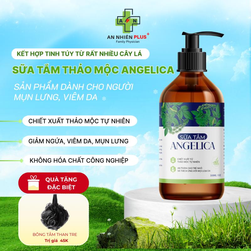 Sữa tắm thảo mộc tự nhiên Angelica kết hợp tinh túy từ rất nhiều cây lá quý giúp làm sạch sâu, dưỡng ẩm và mang đến cảm giác thư giãn tuyệt vời, dùng được cho mọi loại da, hỗ trợ phòng cảm cúm