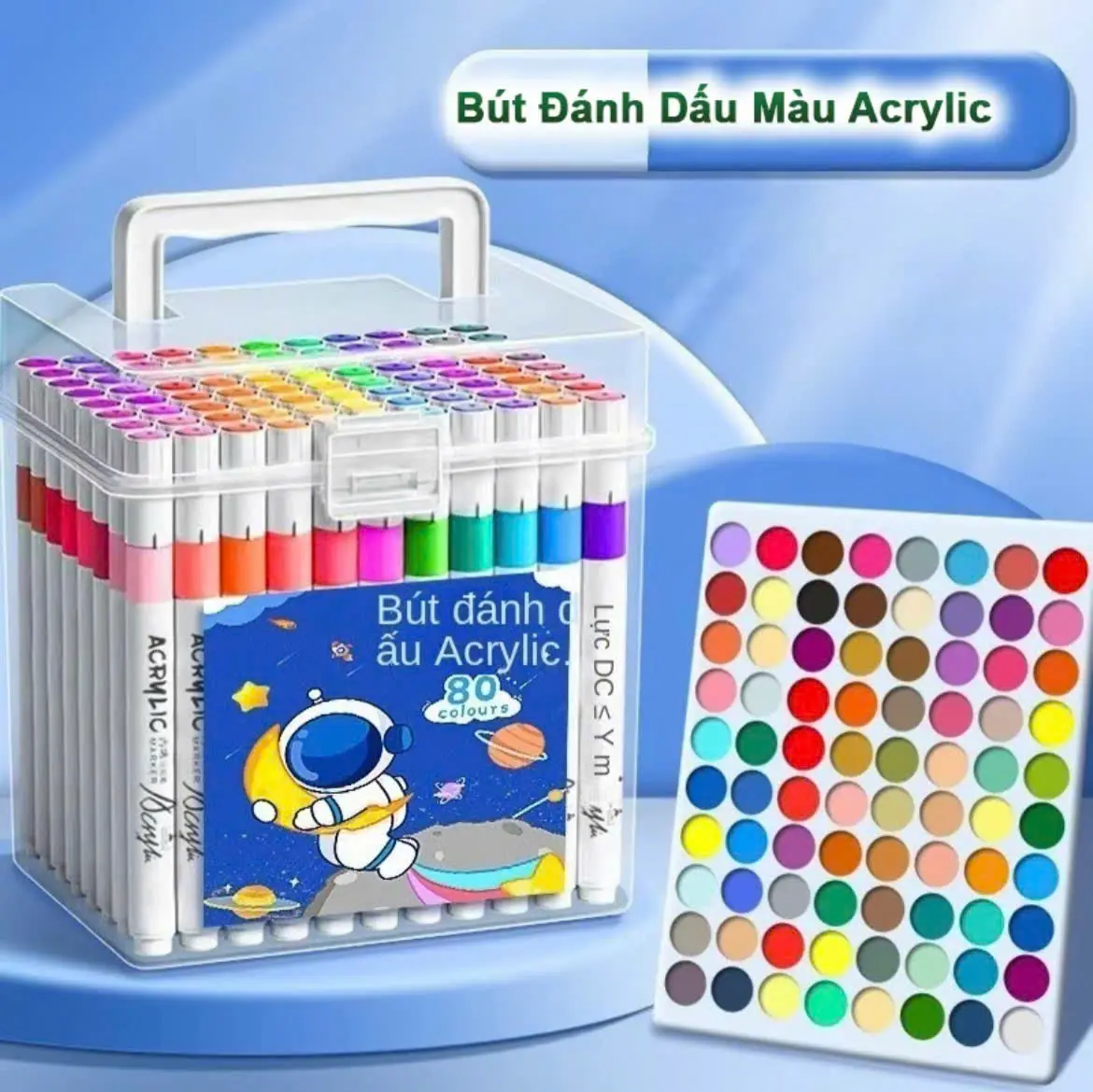 ( Mẫu Mới ) Bút Đánh Dấu Màu Acrylic Hộp 60-80-100-120 Màu, Không Phai Màu Không Thấm Nước , Hộp Nhựa Cute Màu Đều Đậm
