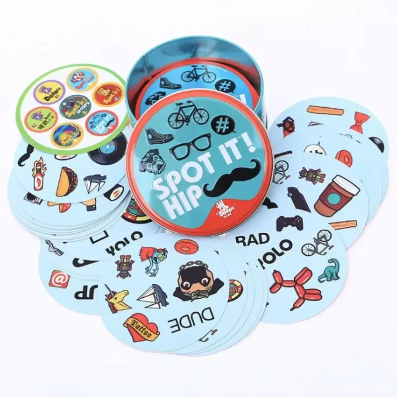 Spot It Dobble Find It Game Gia Đình Tập Hợp Lễ Hội Sinh Nhật Đảng Đồ Chơi Trẻ Em Bảng Trò Chơi Bộ Bài Thẻ BàiThẻ trò chơi giải đố tiệc nhiều người chơi Iron Box Find Your Sister, Thẻ trò chơi cha mẹ-con cái 2