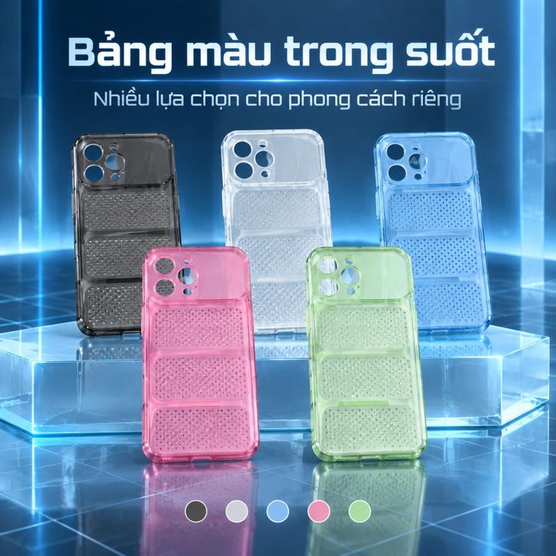 Ốp lưng mỏng nhẹ ôm sát máy cho iPhone 17 Pro Max 16 Pro Max 15 Pro 14 Pro Max 13 Pro 12 Pro Max thiết kế lưới tổ ong tản nhiệt thoáng khí chống sốc viền mềm bảo vệ camera không bám vân tay mặt lưng trong chống ố vàng dễ tháo lắp