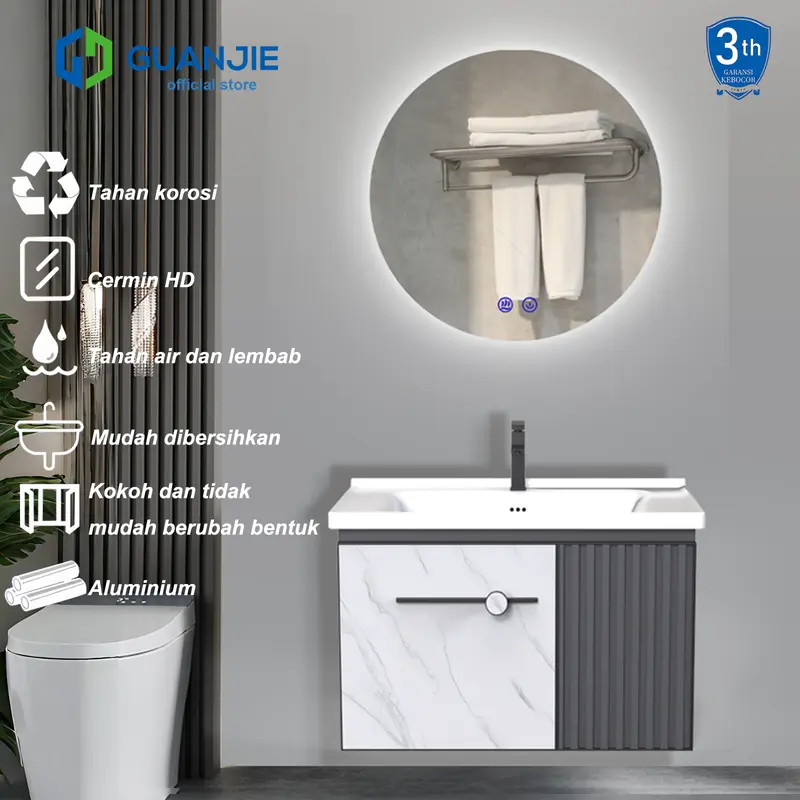GUANJIE - kabinet kamar mandi (50CM/60CM)- Aluminium (Bathroom Cabinet)wastafel cabinet Kabinet Cermin LED 0