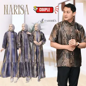 Dress NARISSA Bahan Silk Premium | Gamis Lengan balon Kondangan Motif Bunga Elegan 2025