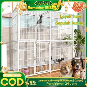 【Gajian Sale】PAPAPET Kandang kucing jumbo Premium - Kandang rumah kucing besar & Kelinci anti lomcat, Pagar portable untuk kucing, Anjing, dan hewan peliharaan lain anti karat