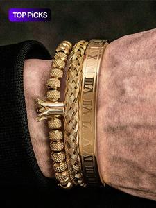 Pulseras trenzadas elegantes para hombre, pulsera decorativa con corona y números romanos a la moda para fiestas, decorativa diaria, joyería moderna y exquisita que combina con todo para regalo de cumpleaños