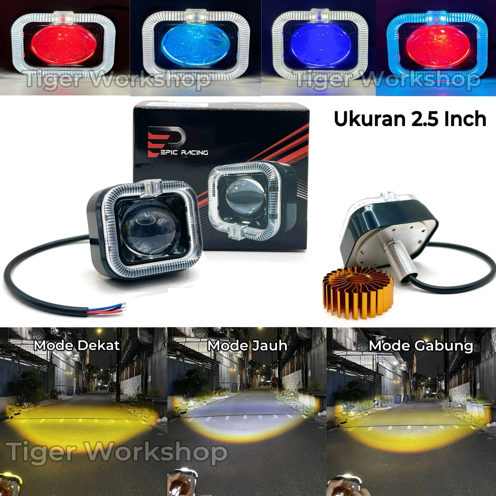 Epicracing -  Lampu Depan Mini Projector Biled Ala Matrix 2.5 Inch LED Shroud Kotak 2 Warna
