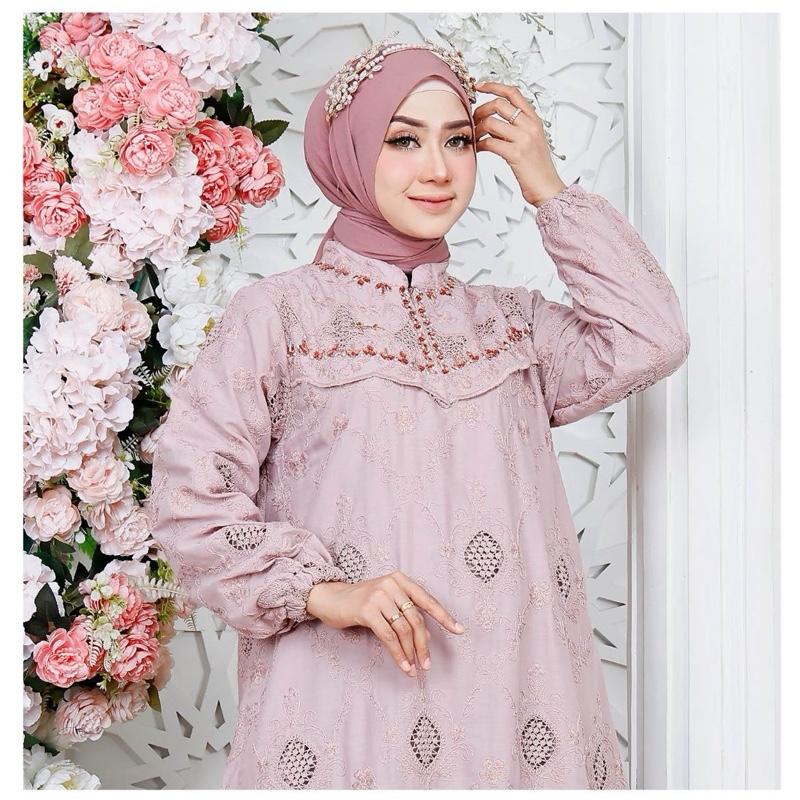 Khemari Cassandra Series - Gamis dan Midi Dress Premium Katun Bolong Katun Bordir Krancang Aplikasi Payet 2