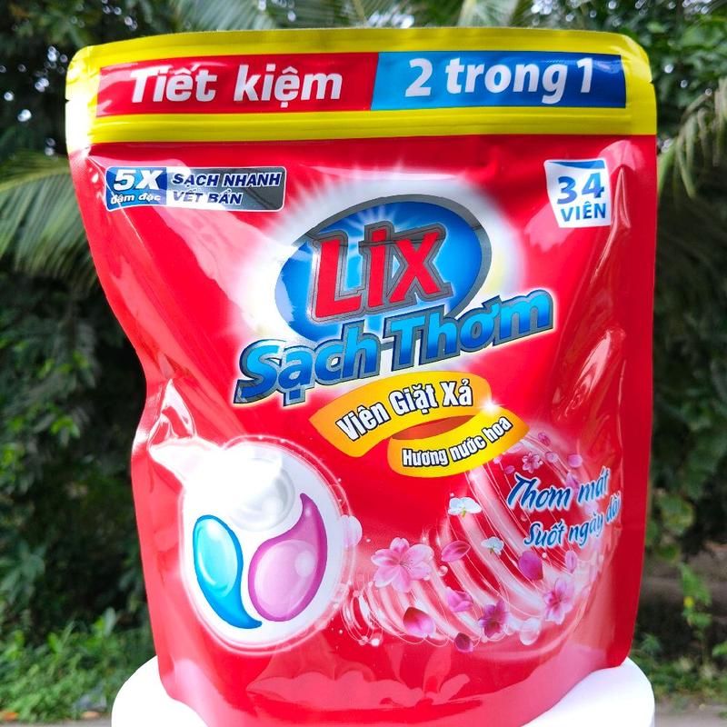  Viên giặt xả 2 trong 1 LIX 34viên 5x đậm đặc sạch nhanh vết bẩn với hương nước hoa thơm mát suất ngày dài 