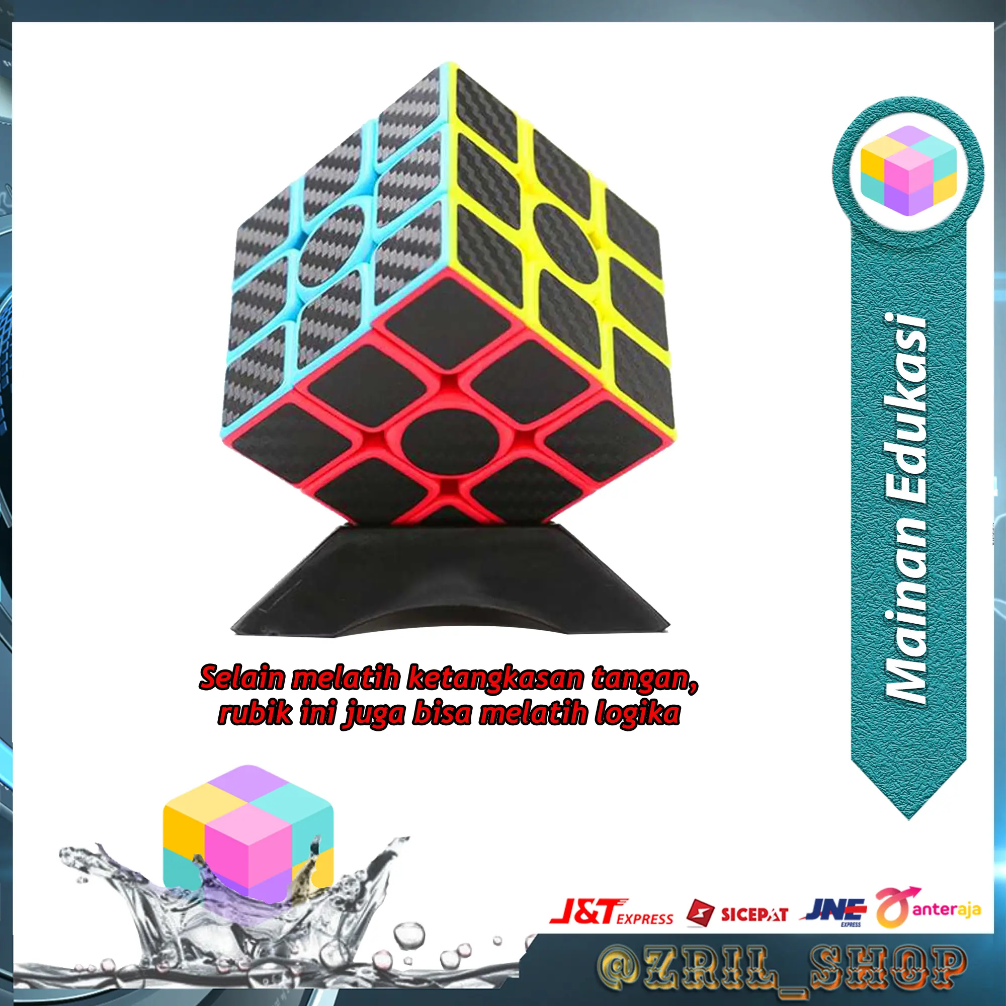 Mainan Kubus Rubik Carbon Fiber Magic Cube 3x3x3 untuk Melatih Ketangkasan Tangan dan Logika