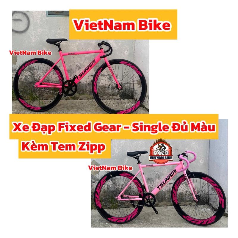  Xe đạp thể thao fixed gear và Single tsunami snm100 khung sườn hợp kim thép  bảo hành khung sườn 12 tháng màu Hồng phấn kèm tem Zip dây cuốn hồng  kèm strap và dụng cụ lắp ráp  