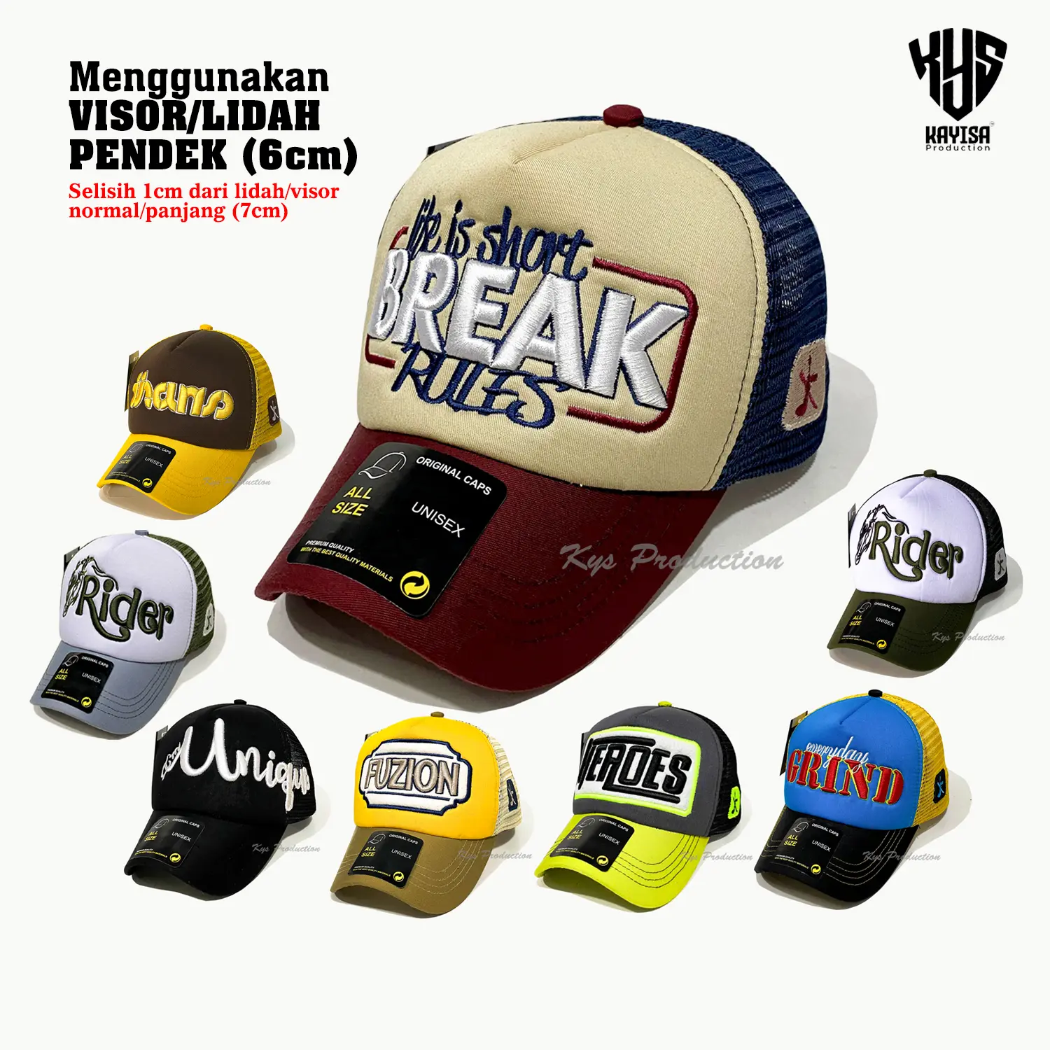 Topi Trucker Full Bordir Break - Jaring Bordir Pria Wanita Terbaru- lidah/Visor Pendek Kekinian Viral