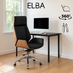 Elba 067 - Kursi Direktur Kayu Premium Asli - Kursi Kantor Putar Ayun 360° - Executive Chair dengan Hydraulic System dan Adjustable - Furniture