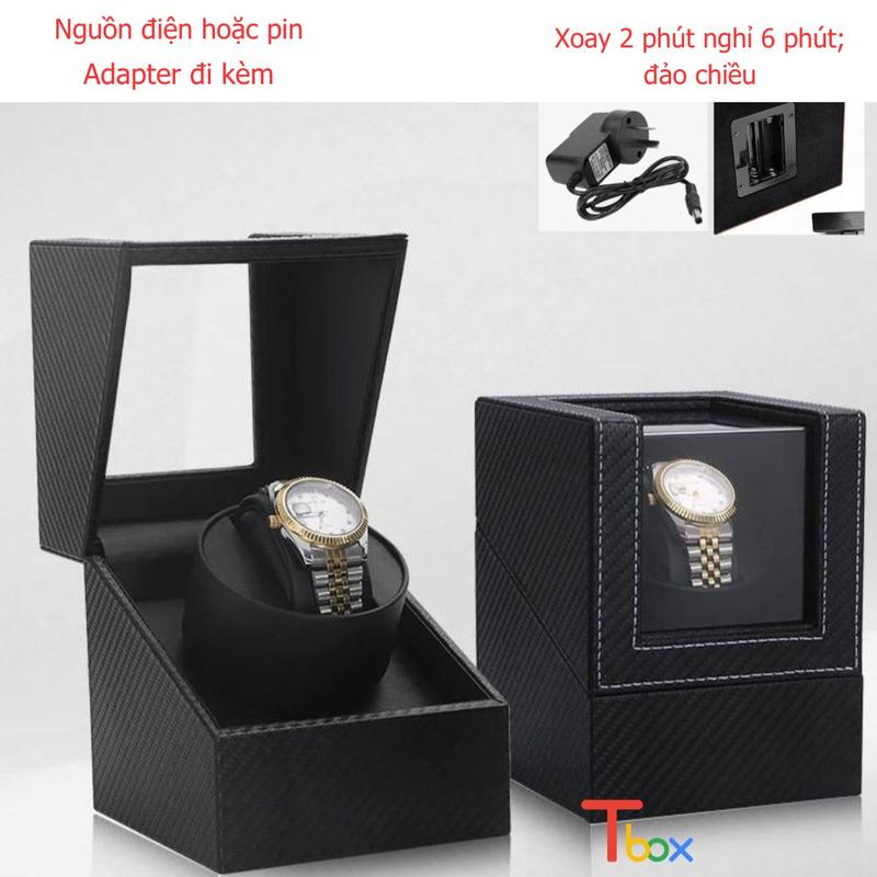 Hộp xoay đồng hồ cơ Hộp đựng đồng hồ cơ quay tự động bọc da PU cao cấp kính Chống Bụi
