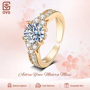 【003 Harga Telah Diperbarui, Segera Pesan】OVG Cincin Wanita Titanium  Original Adjustable Berlian Perhiasan Korea Fashion Rings Kotak Indah OGR021-Gold