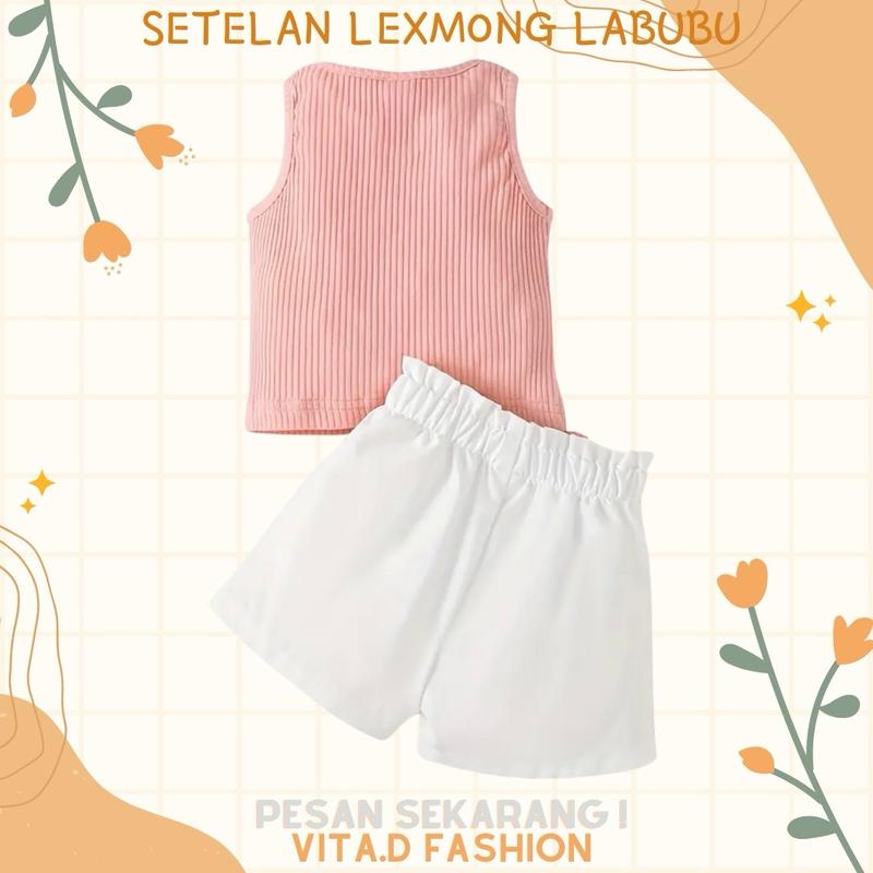 ￼SETELAN ANAK BAJU PEREMPUAN TENK TOP LABUBU USIA 1-6 TAHUN FASHION kaos labuh 3