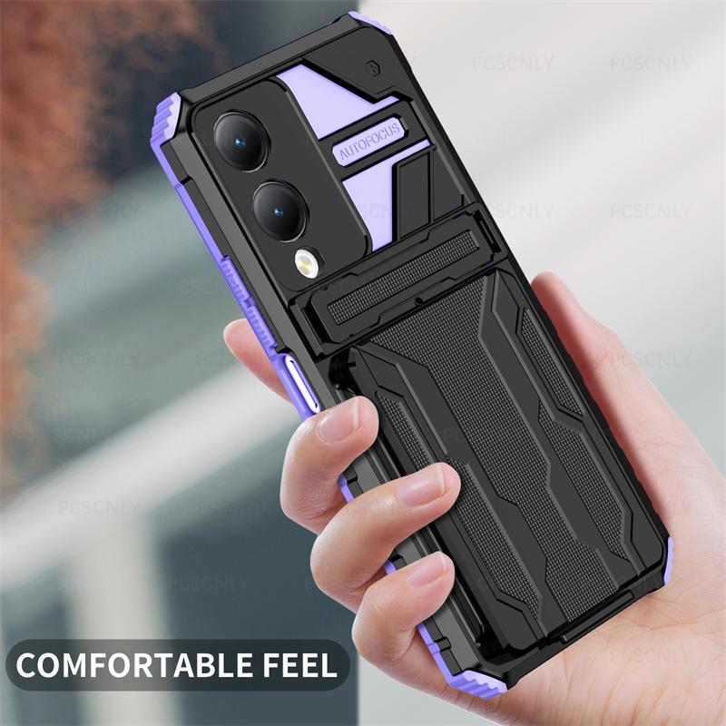 Product Introduction of Card Holder Phone Case For VIVO Y17S Casing Shockproof Armor Stand Hard Back Cover Multifunctional 9