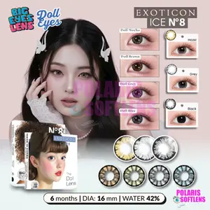 Softlens ICE N8 SERIES & ICE N8 THE DOLL LENS Normal & Minus (-0.50 s/d -6.00) By Exoticon Soflens Big Eyes Soflen 16 mm Black Contact Lens