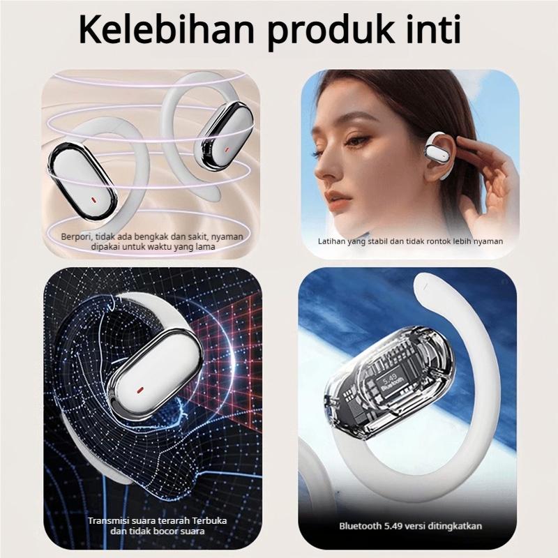 Original X96 TWS Headset Bluetooth 5.3 Wireless Earphone Yang Dapat Diputar 130° Open Ear Bone Conduction LED Digital Display OWS Olahraga Earhook Earphones Noise Reduction HIFI Stereo Bass Sports Headphones Sesuaikan posisi untuk Android lOS With Mic 3