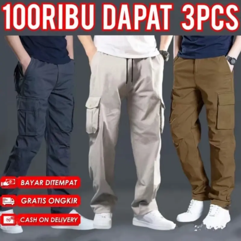 NAYOMI OFFICIAL • PROMO!!! Celana panjang cargo polos 100 ribu dapat 3pcs pria wanita fashion unisex Slim Fit
