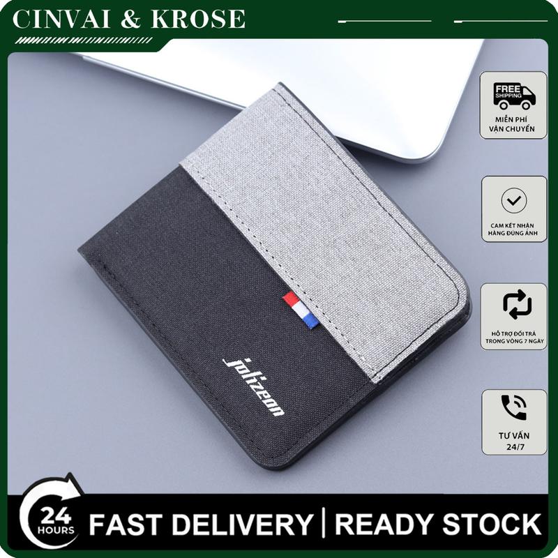 Ví Vải Bố Gấp Cho Nam, card holder wallet,Túi Xách Đô La Denim, Ví Ngắn Màu Tương Phản,ví da nam cao cấp Chữ Nhật Hình Chữ Nhật Nhiều Ngăn