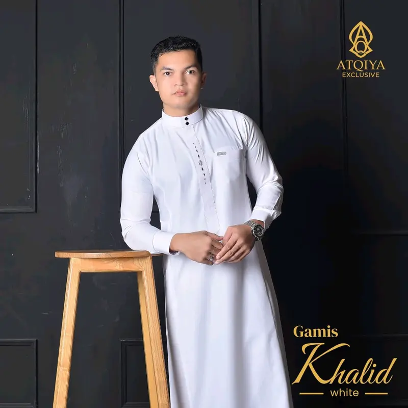 Gamis KHALID Atqiya Exclusive / Jubah PRIA DEWASA / Jubah laki-laki lengan panjang / Pria / Busana Muslim trendy kekinian / Slim / Slim Fit / Katun Toyobo / Terbaru / Thobe / Bordir 1