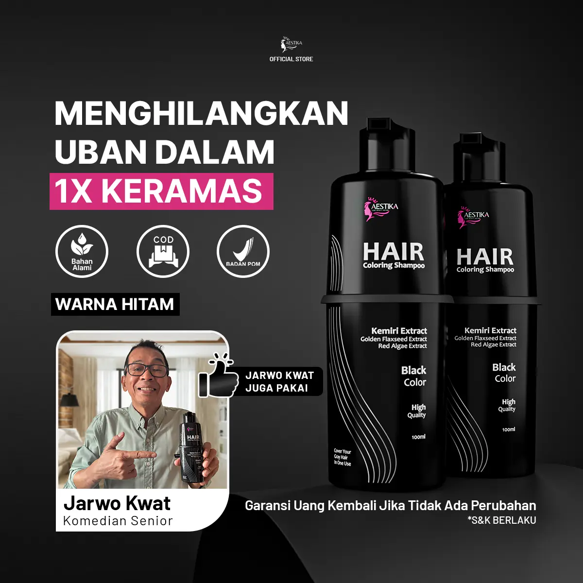 (Paket Hemat 2pcs) Aestika Black Hair Coloring Shampoo  - Membantu menghitamkan uban, Menghitamkan rambut, Membantu menutrisi rambut Extract