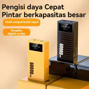 Power Bank 60000mAh Pengisian Cepat 4 Port Input USB Ganda Layar LED dengan Tali Penyandang Portabel dan Sabuk Nyaman untuk Perjalanan