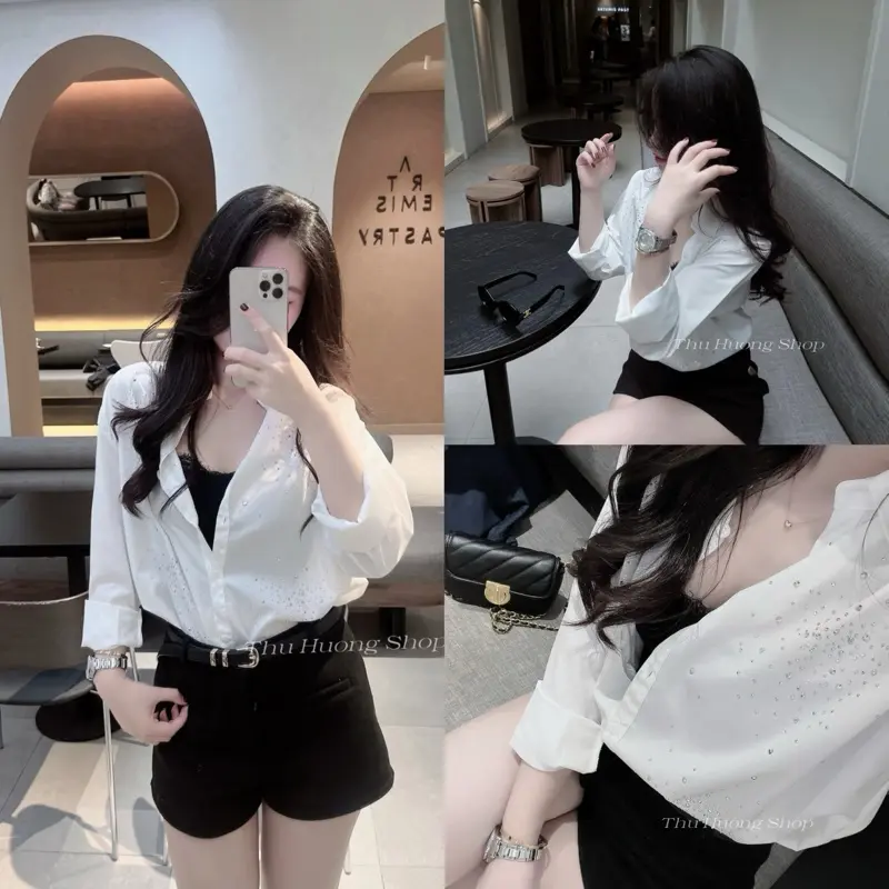 ÁO SƠ MI ĐÍNH ĐÁ DÀI TAY SANG CHẢNH(ẢNH SHOP TỰ CHỤP)