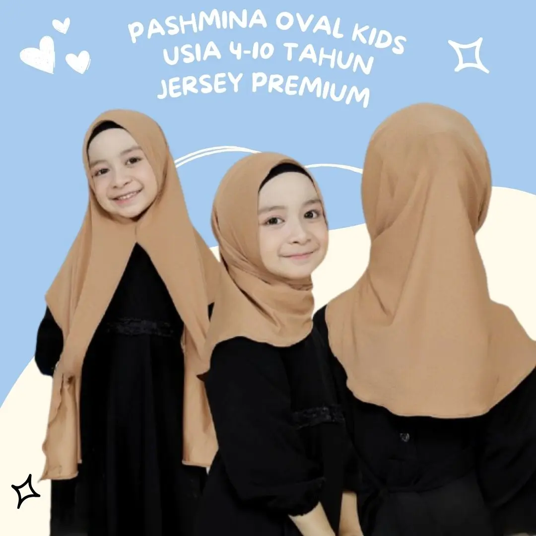 Jilbab anak Pashmina instan oval Usia 4-10 Tahun Jersey premium Kerudung instan pasmina oval anak