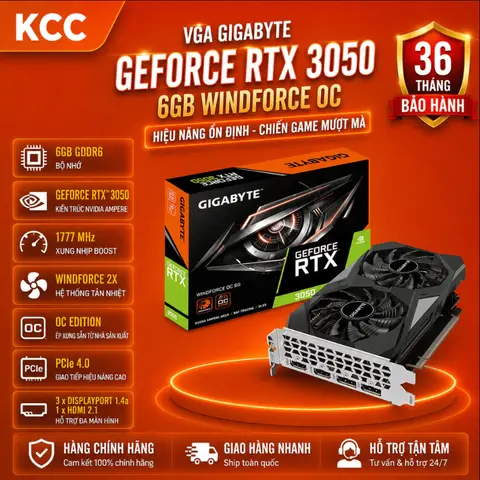 VGA Gigabyte GeForce RTX 3050 6GB WINDFORCE OC | 6GB GDDR6, 2048 CUDA, PCIe 4.0, 2 Fan BH 36 Tháng