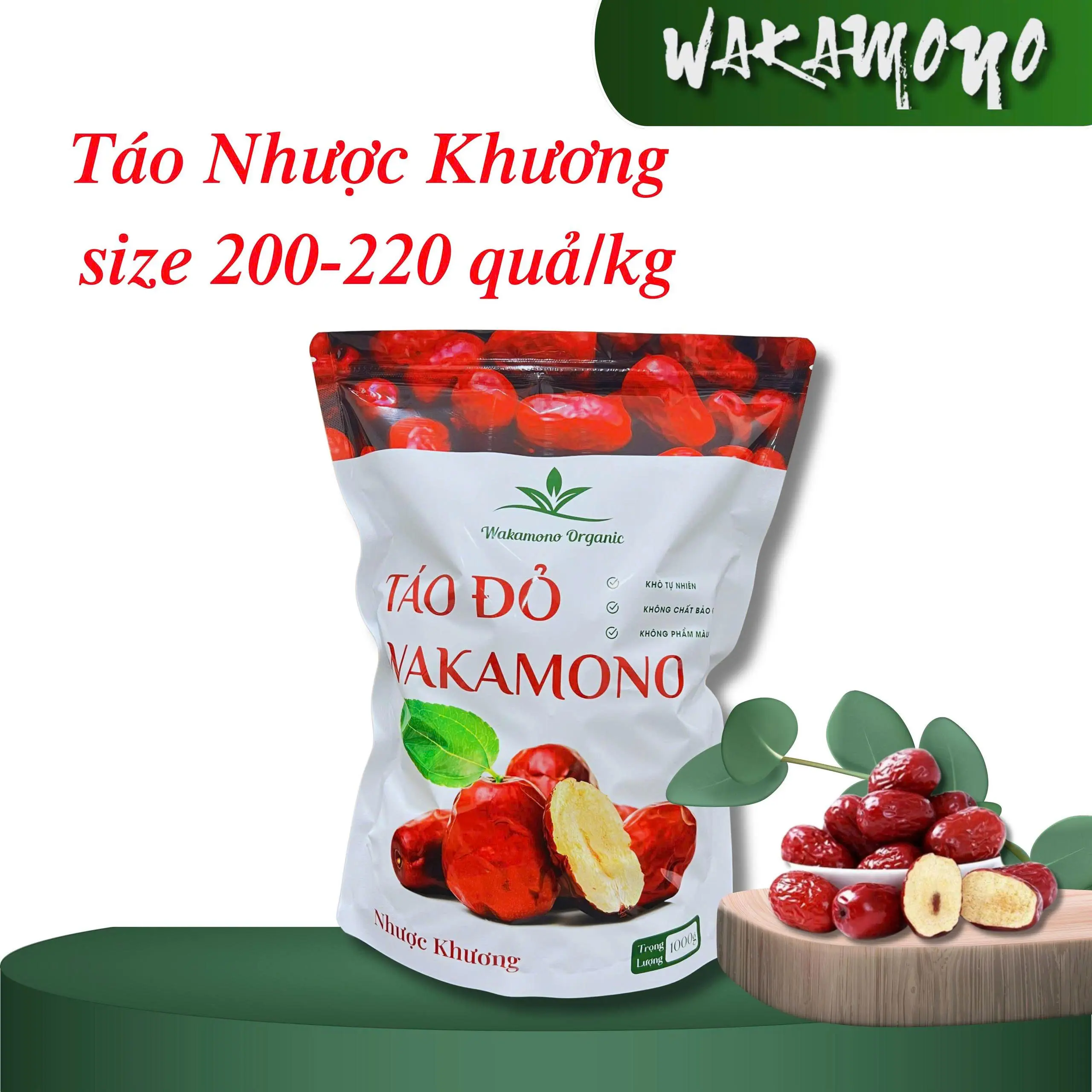 Táo Nhược Khương Tân Cương thương hiệu Wakamono các loại khô tự nhiên size 200-220 quả / 1KG, mềm, ruột vàng, hạt nhỏ, Food ăn vặt Thức Ăn