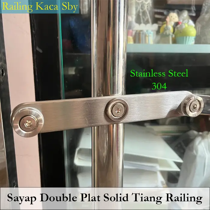 SAYAP PLAT DOUBLE TIANG RAILING KACA SOLID SUS304 4