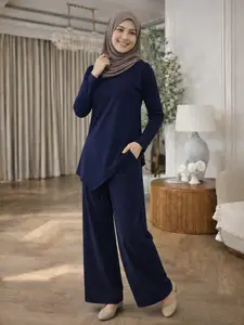 Nagika O-Neck one set long Sleeve setalan wanita kekinian lengan panjang celana panjang