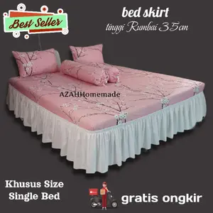 Bed Skirt Polos Tinggi Rumbai 35cm Ukuran Single Penutup Kolong Ranjang Rumbai Keliling