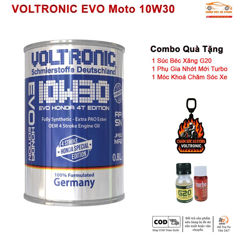  dầu nhớt xe máy Voltronic EVO Moto 10w30 - Tặng Kèm 1 Súc Béc Xăng 1 Phụ Gia Nhớt Mới Xado Very Turbo Và 1 Móc Khoá Chăm Sóc Xe 