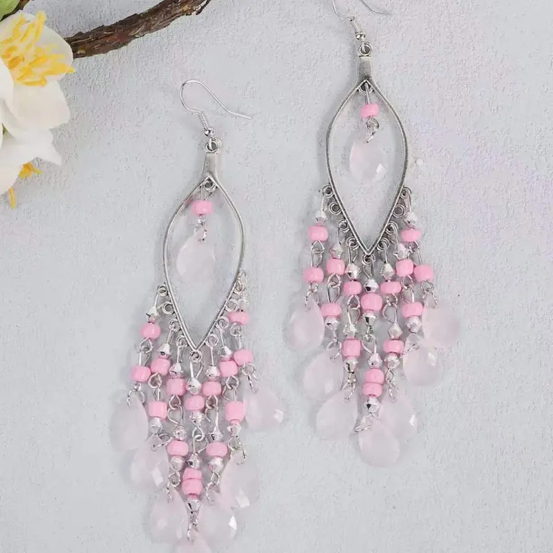 Anting-anting panjang gaya Siberia dengan batu akik warna-warni 5