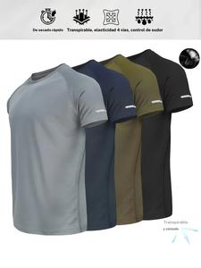 Conjunto de camisetas deportivas para hombre, verano casual con manga corta para correr, color puro y cuello redondo cómodo, ideal para deportes al aire libre y fitness