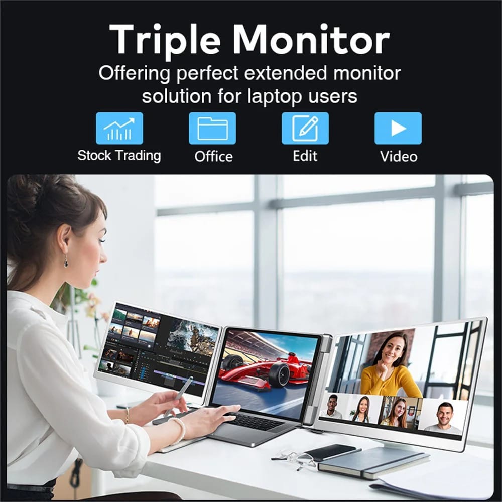 Portable Monitor Triple Screen Extender 14 Inch IPS FHD