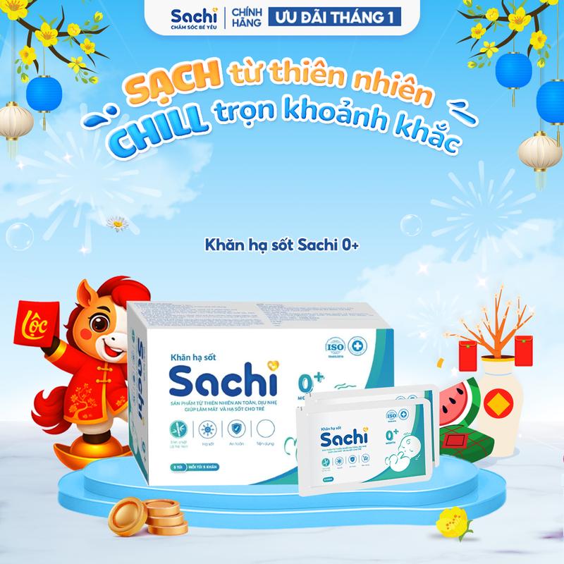 Khăn lau hạ sốt cho bé Sachi 0+ giúp hạ nhiệt hỗ trợ giảm sốt làm mát an toàn và hiệu quả